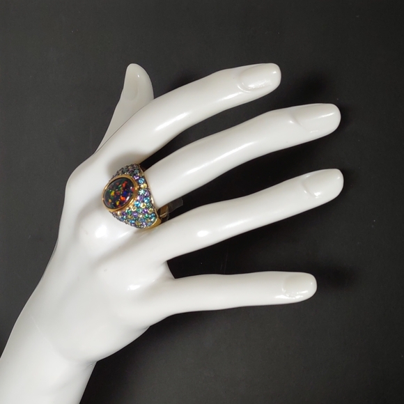 Technibond™ Cubic Zirconia  w/Lab Created Opal Triplet Ring - Picture 2 of 12